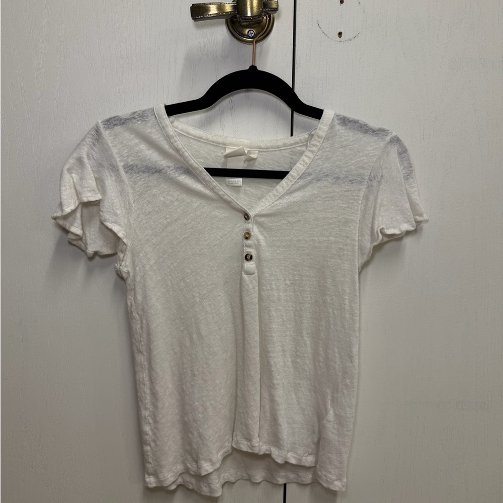 H&M White Short Sleeve Top with Button Detail